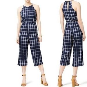 MAISON JULES Windowpane Plaid Crop Jumpsuit NWT XL